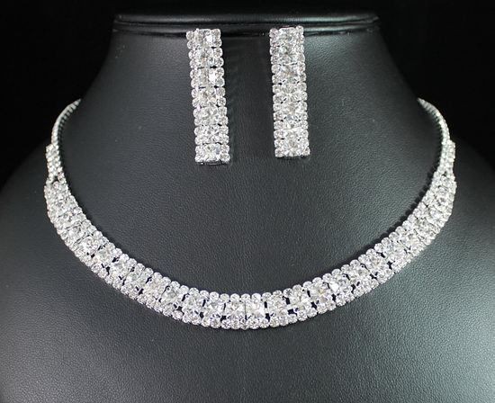   CLEAR AUSTRIAN RHINESTONE CHOKER NECKLACE EARRINGS SET BRIDAL N1382