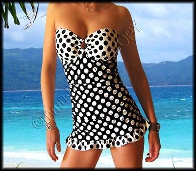   RUFFLE RUFFLED POLKA DOT SWIM DRESS SWIMSUIT SKIRTED SKIRT XS NWT