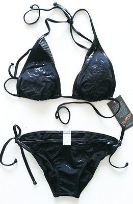 NEW ED HARDY 2 PC BIKINI SET SWIMSUIT BLACK with SHEER DETAILS SIZE 