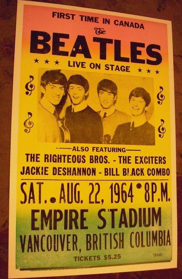 VINTAGE 1964 BEATLES VANCOUVER CANADA CONCERT POSTER BC 60s JOHN 