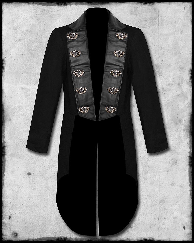   STEAMPUNK GOTHIC COPPER KEYHOLE FAUX LEATHER TRIM TAILCOAT JACKET