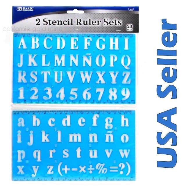 SET of 2 Alphabet Letters Numbers 3/4 inch Stencils 6 COLORS Plastic 