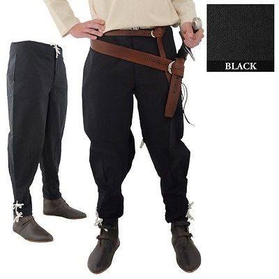   RENAISSANCE PIRATE MUSKETEER VIKING Mens All Period Black COTTON PANTS