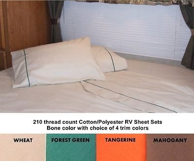 28x75 RV & Camper BUNK Sheet sets EasyCare Percale BONE w/ Tangerine 