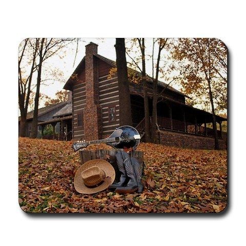 MOUSE PAD ~ Black Washburn Mandolin & Old Cabin, Western Boots 