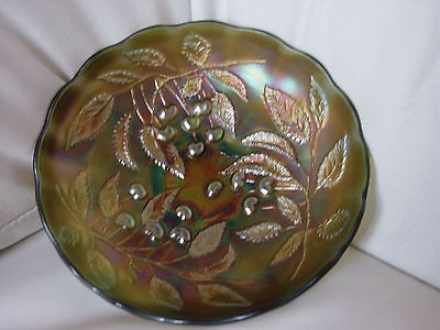 Vintage Carnival Glass Millersburg Hanging Cherries 7 bowl in green