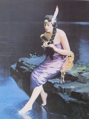 INDIAN MAIDEN TESTING LAKE WATER & BRAIDING HER HAIR MINNEHAHA BY 