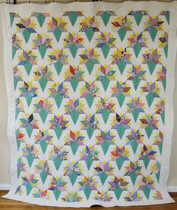 Vintage 1930s Vibrant Bridal Bouquet Feedsack Quilt ~ Clean Crisp 