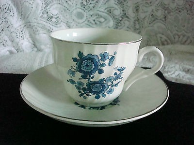 VINTAGE TEA CUP & SAUCER ENOCH WEDGWOOD ROYAL BLUE IRONSTONE – EUC 