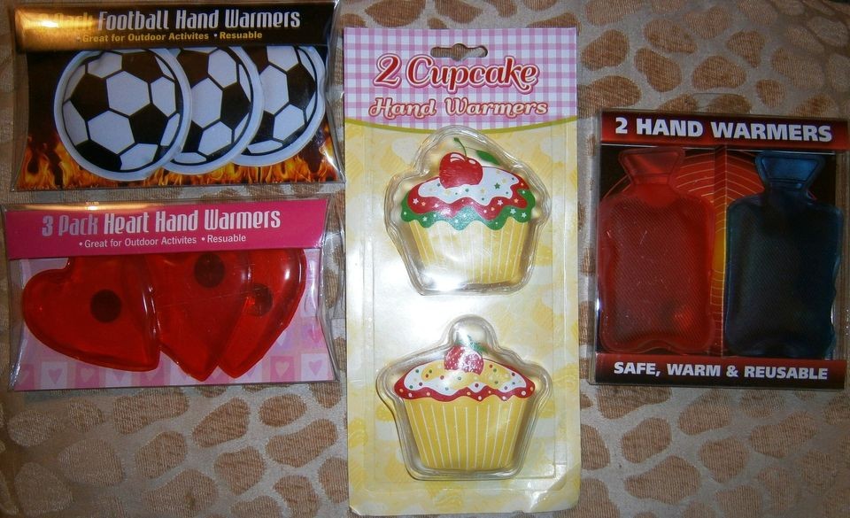   BNIP HAND WARMERS CUPCAKE FOOTBALL HEARTS HOT WATER BOTTLES FREEPOST