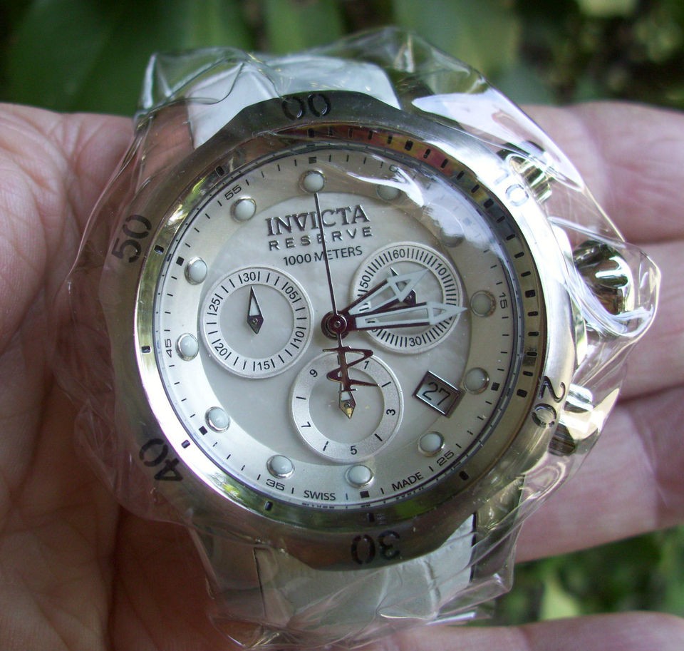   Venom Swiss Chrono White MOP Dial White Leather S.S. Watch 0950