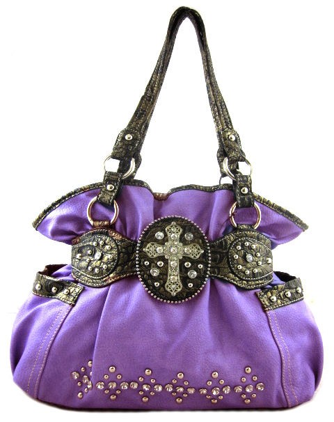 Western Cowgirl Rhinestone Cross Stud Accent Bling Hobo Bag Purse 