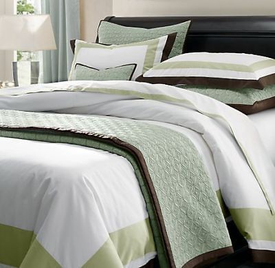   HARDWARE CHOCOLATE EDGED QUEEN DUVET COVER + 2 EURO SHAMS CELERY