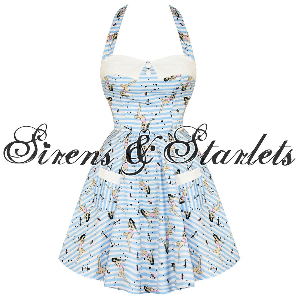 HELL BUNNY SELBY BLUE SAILOR ROCKABILLY STRIPE DRESS