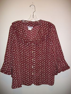 Sz. Medium Blouse Wine Brick Color & Off White Long Sleeves