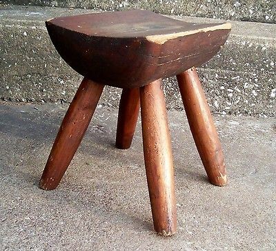   Stool Primitiv​e Half Log Seat 4 Legs French? Amish? Hand Made NR