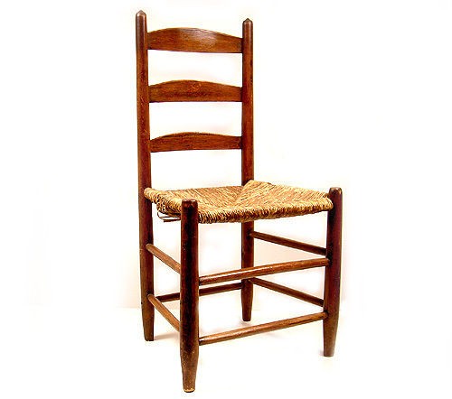 Antique Country Style Ladder Back Side Chair With Rush Seat