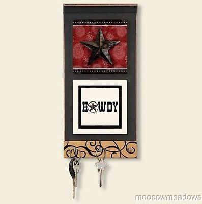 New WESTERN BARN STAR KEY HOLDER Rack Hook PLAQUE Home Decor Print 