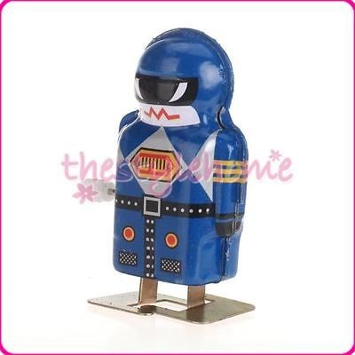 Blue Vintage Mini Wind Up Clockwork Tin Toy Robot Magic Boy 