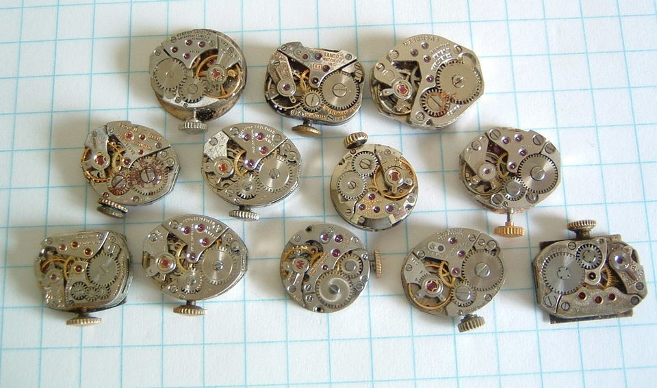 12 Vintage Ladies Watch Movements Lot Angelus Eterna Zodiac Movado 