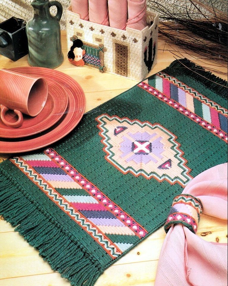   Plastic Canvas PATTERNS 2 Place Mat Sets Bargello Southwest Indian