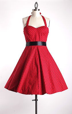 50S Red/Black Size L Vintage Rockabilly Pinup Retro Polka Dots Swing 