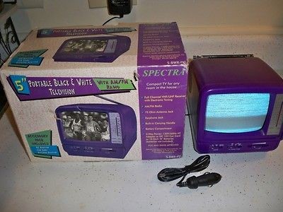   BWR PU 5 Portable B&W Television TV w/ AM/FM Radio Purple New