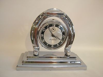   SILVER CHROME LUX GOOD LUCK HORSE SHOE CLOCK ALARM WORKS RETRO SILVER