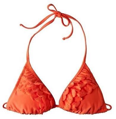 VICTORIA SECRET CORAL ORANGE RUFFLE FLOWER CUT OUT BIKINI TOP SIZE 