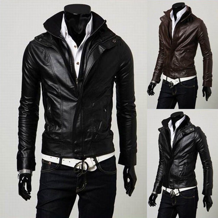 Man Slim Fit Outerwear Warm Short Coat Men Winter Motorcycle Faux 