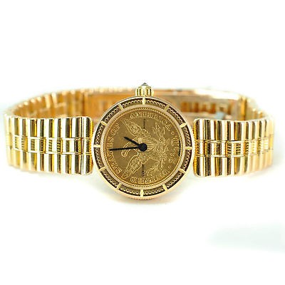 Corum 18 K Gold Coin Quartz Movement Bullet Bracelet Womens Watch