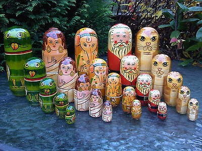 INDIAN NESTING DOLLS BUDDHA/GANESH/​SANTA CLAUS/PARROT/C​AT ETHNIC 