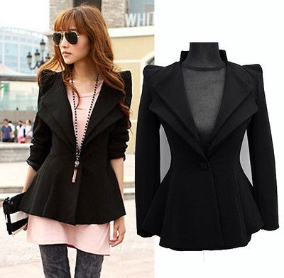   Lapel Sharp Shoulder Pads Fit & Flare Asymmetric Blazers Suits Coat