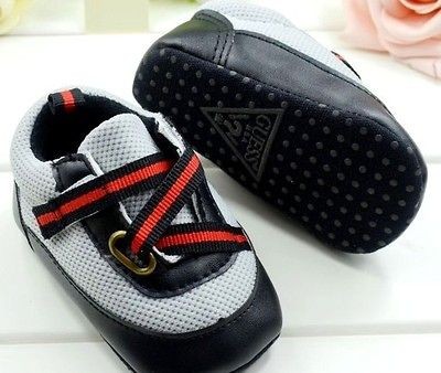 New GUESS Soft Sole Baby Boys Black/Gray Sneakers Crib Shoe. Age 3 12 