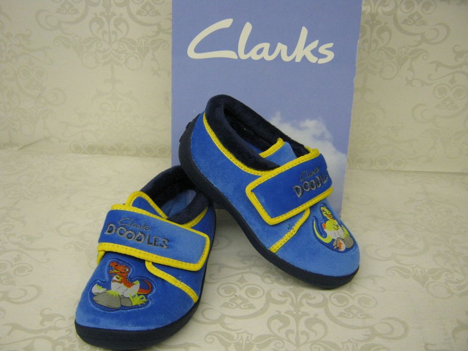 Clarks Boys Saurus Dreams Blue Fabric Velcro Dinosaur Slippers