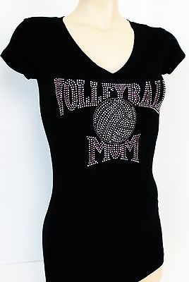 RHINESTONE VOLLEY BALL MOM PINK JUNIOR SHEER V NECK S M L 1XL 2XL 3XL 