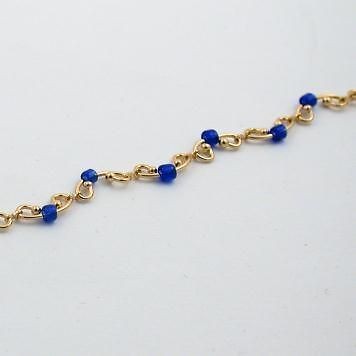 18K GOLD EP BLUE BEAD ANKLET ANKLE BRACELET