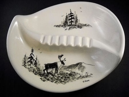 Bering Sea Originals Pottery Large Ashtray Caribou Hunting Alaska