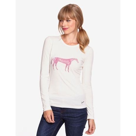 JOULES Ginny Long Sleeve Jersey Shirt   Ladies   Creme/Pink 