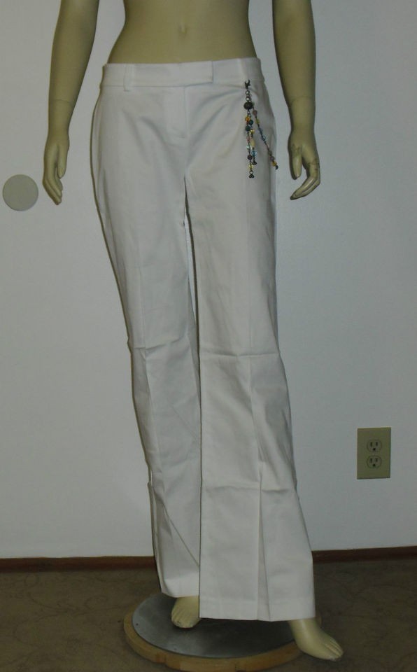 Bebe $98 Sz 8 32 x 33 White Bootcut Pants w/ Swag Jeweled Charms New