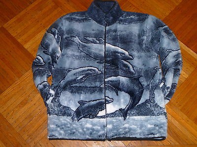 PLUSH BERBER FLEECE JACKET DOLPHIN OCEAN SOFT WARM THERMAL 