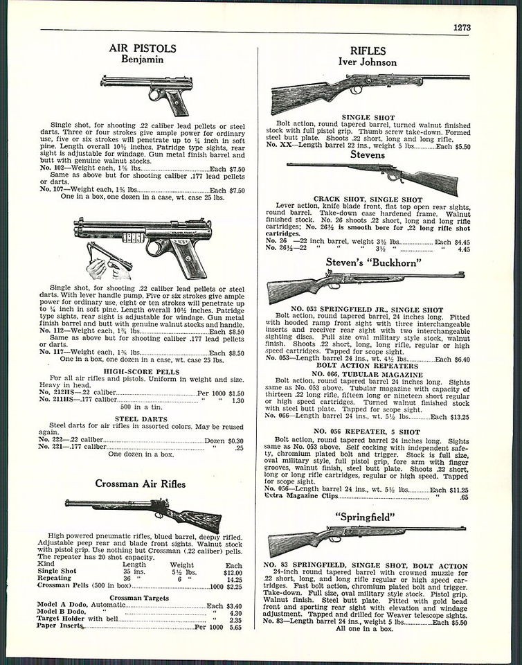 1938 AD Benjamin Air Pistol Crossman Rifles BB Gun Pells