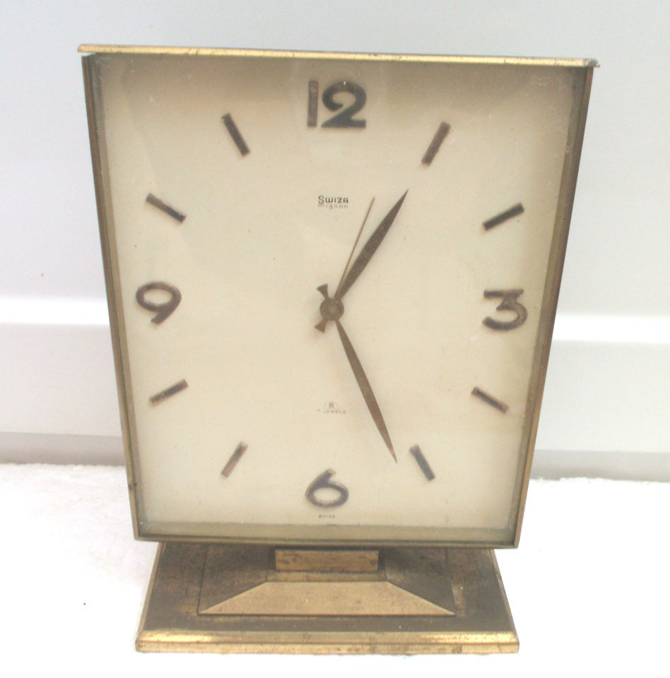 Swiza Mignon 8 Day 7 Jewels Winding Movement Gilded Alarm Mantle Clock 