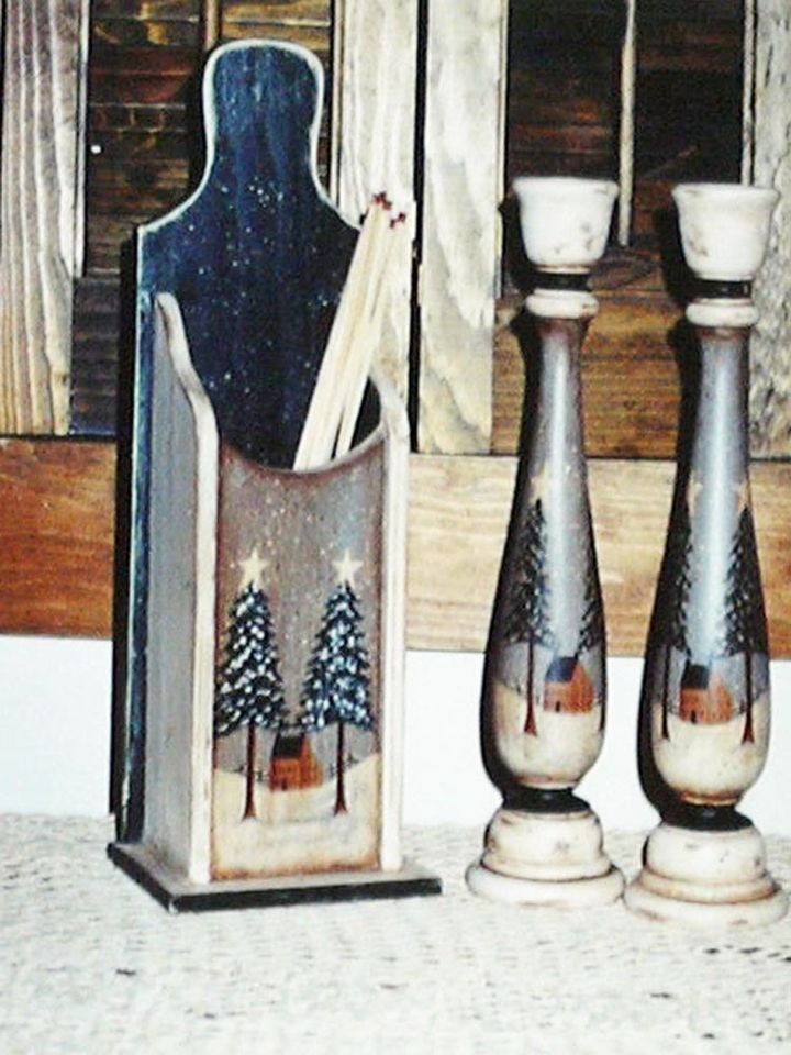 WINTERS EVE MATCHBOX & CANDLESTICKS Donna Atkins Painting Pattern