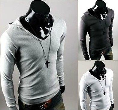  Mens Hoodie Slim fit Top Casual T Shirt Tee US XS M 4 