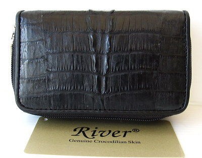   CROCODILE TAIL LEATHER KEY CHAIN HOLDER WALLET BLACK NEW ~ RIVER