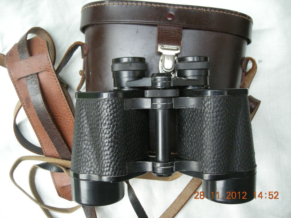 12 X 40 VINTAGE RUSSIAN BINOCULARS in BROWN HARD LEATHER CASE