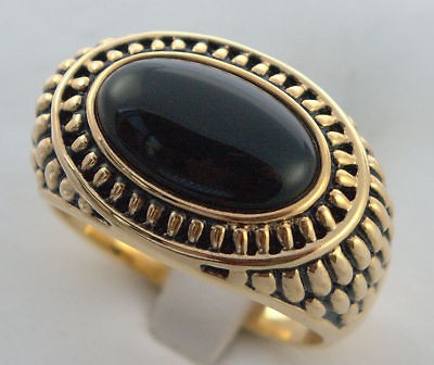   Greek style AWESOME DETAILED Black Onyx ring 14K gold overlay size 13