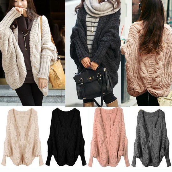 Lady Loose Warm Sweater Coat Wool Knit Cardigan Outwear Batwing 