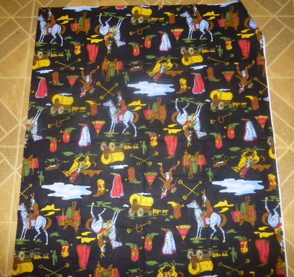 Cotton Fabric Cowboy Indian Western Motifs on Black